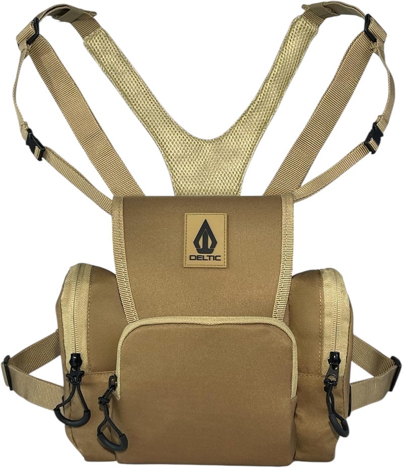 Deltic Tracker XL Bino Harness, Chest Pack with Magnetic Main Pocket, 4 Storage Pockets, Adjustable Straps, Tan - Image 1